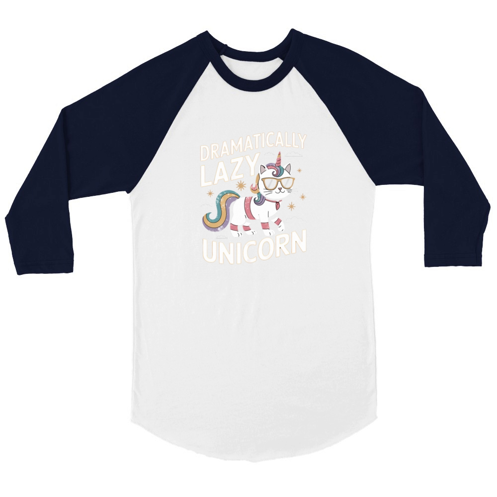 Dramatically Lazy Unicorn Cat with Rainbow Vibes Unisex ¾ sleeve Raglan T-shirt