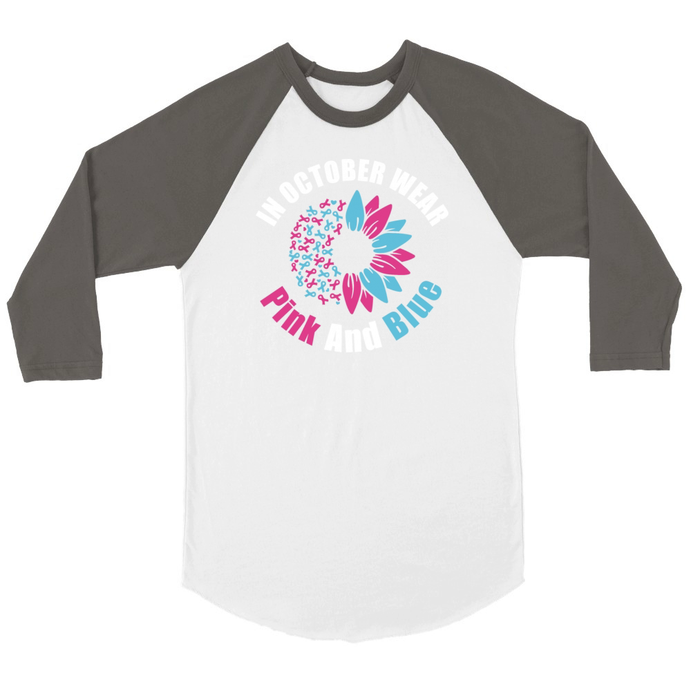 In October Wear Pink Blue Unisex ¾ sleeve Raglan T-shirt