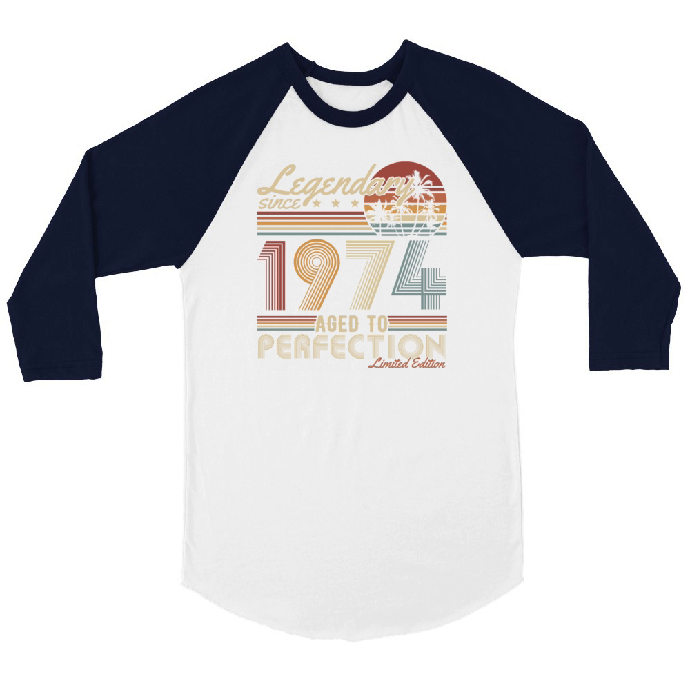 Legendary since 1974 Vintage Retro 50th birthday Unisex ¾ sleeve Raglan T-shirt