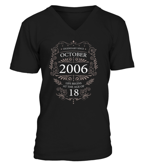 18th Birthday Legendary Vintage October 2006 V-Neck T-shirt