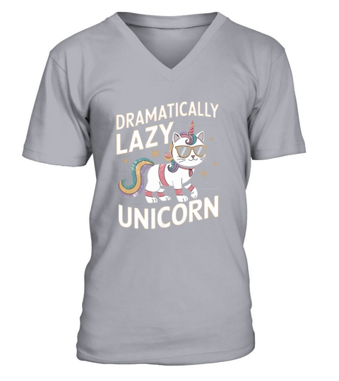 Dramatically Lazy Unicorn Cat with Rainbow Vibes V-Neck T-shirt