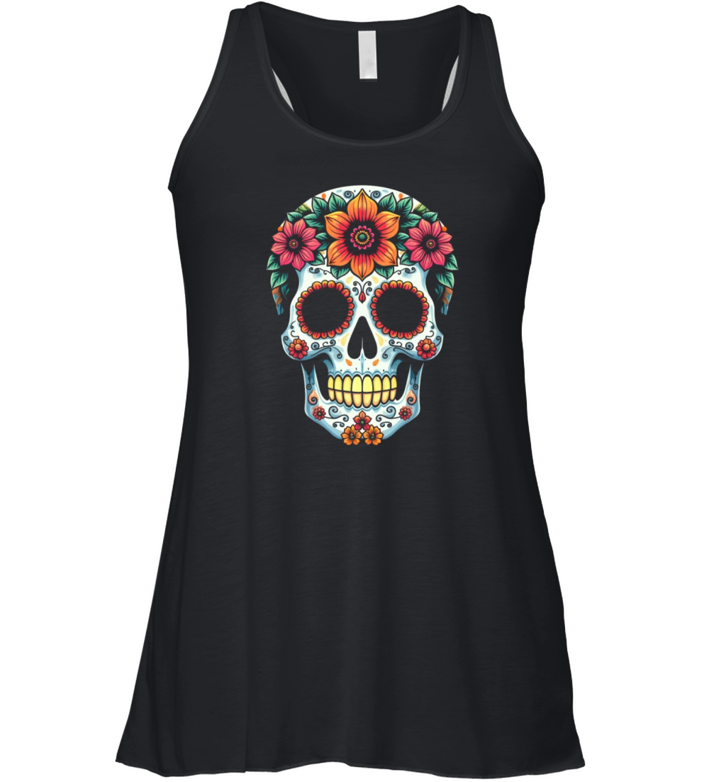 Colorful Skull With Flowers Women's Flowy Tank Top
