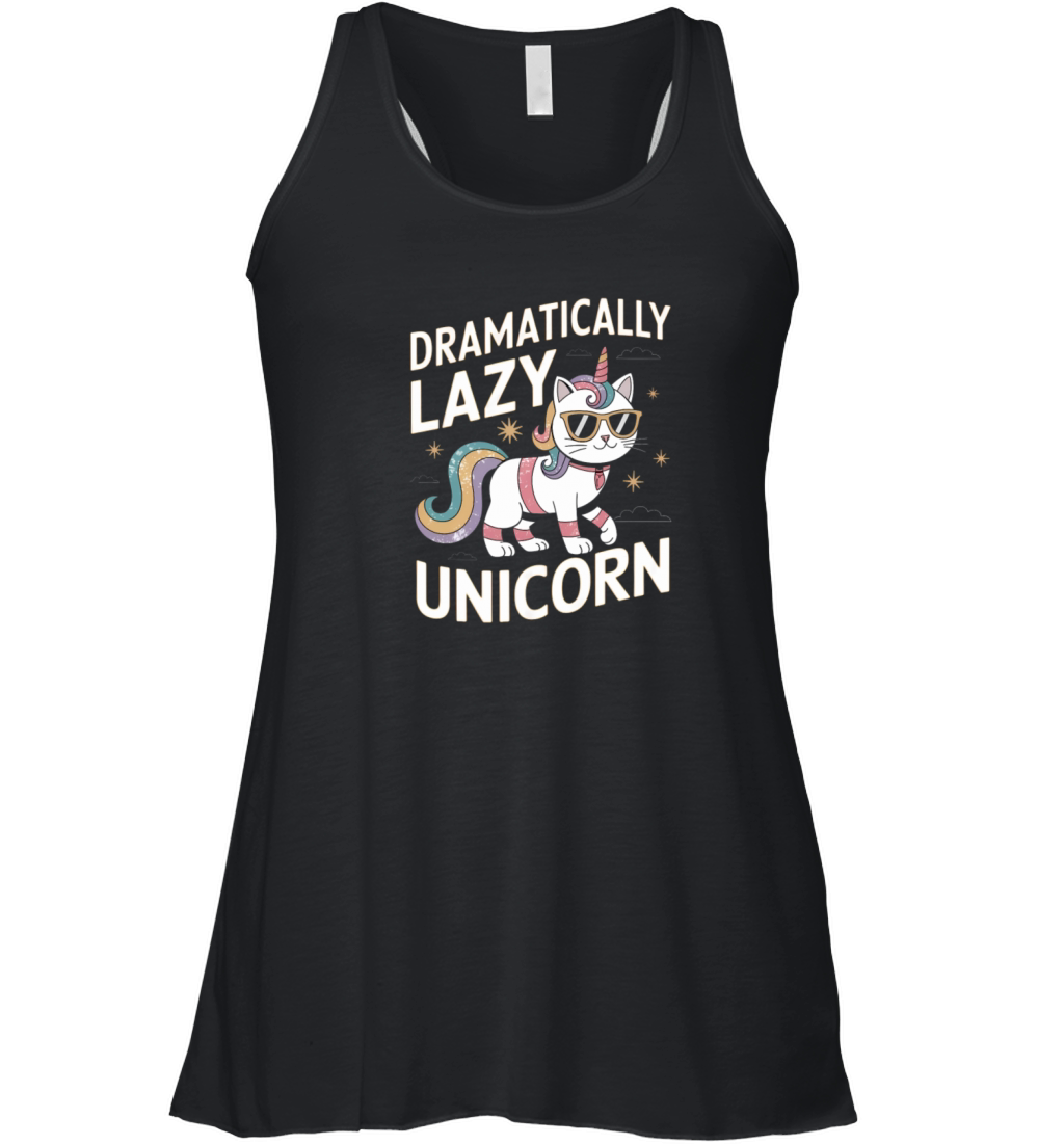 Dramatically Lazy Unicorn Cat with Rainbow Vibes Women's Flowy Tank Top