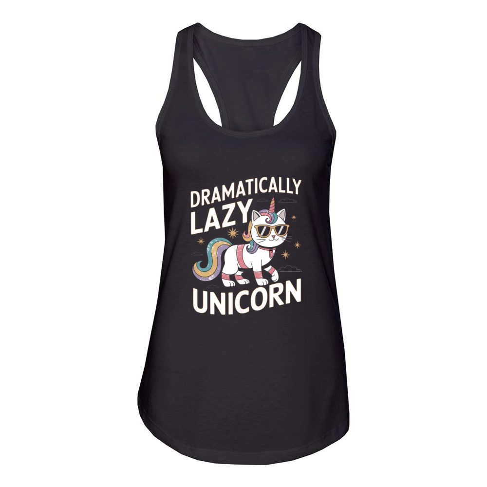 Dramatically Lazy Unicorn Cat with Rainbow Vibes Women's Racerback Tank