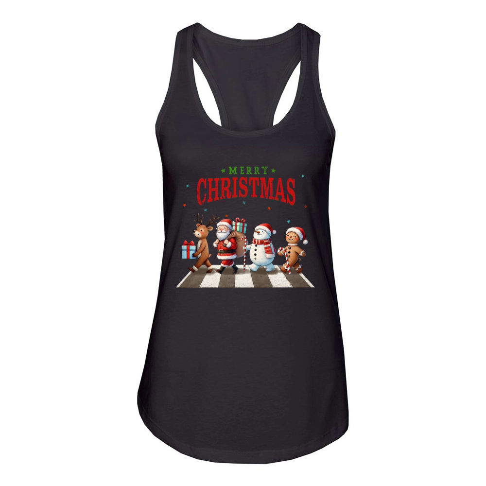 Merry Christmas Cute Reindeer Santa Claus Snowman Women's Racerback Tank