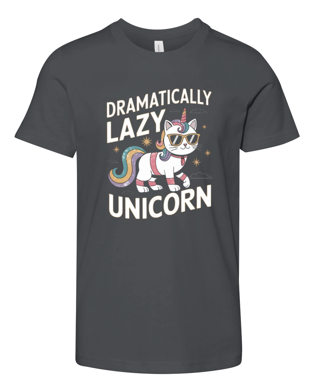 Dramatically Lazy Unicorn Cat with Rainbow Vibes Youth Unisex Jersey Tee
