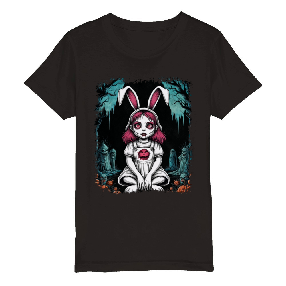 Scary Bunny Girl Halloween pumpkins Smile Organic Kids Crewneck T-shirt