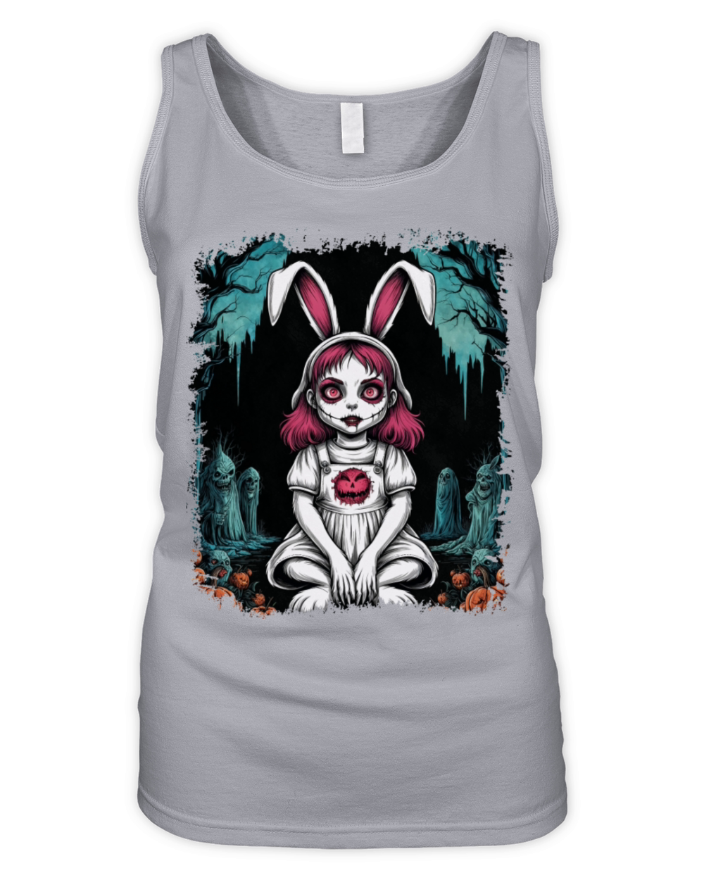 Scary Bunny Girl Halloween pumpkins Smile Organic Women's Tank Top