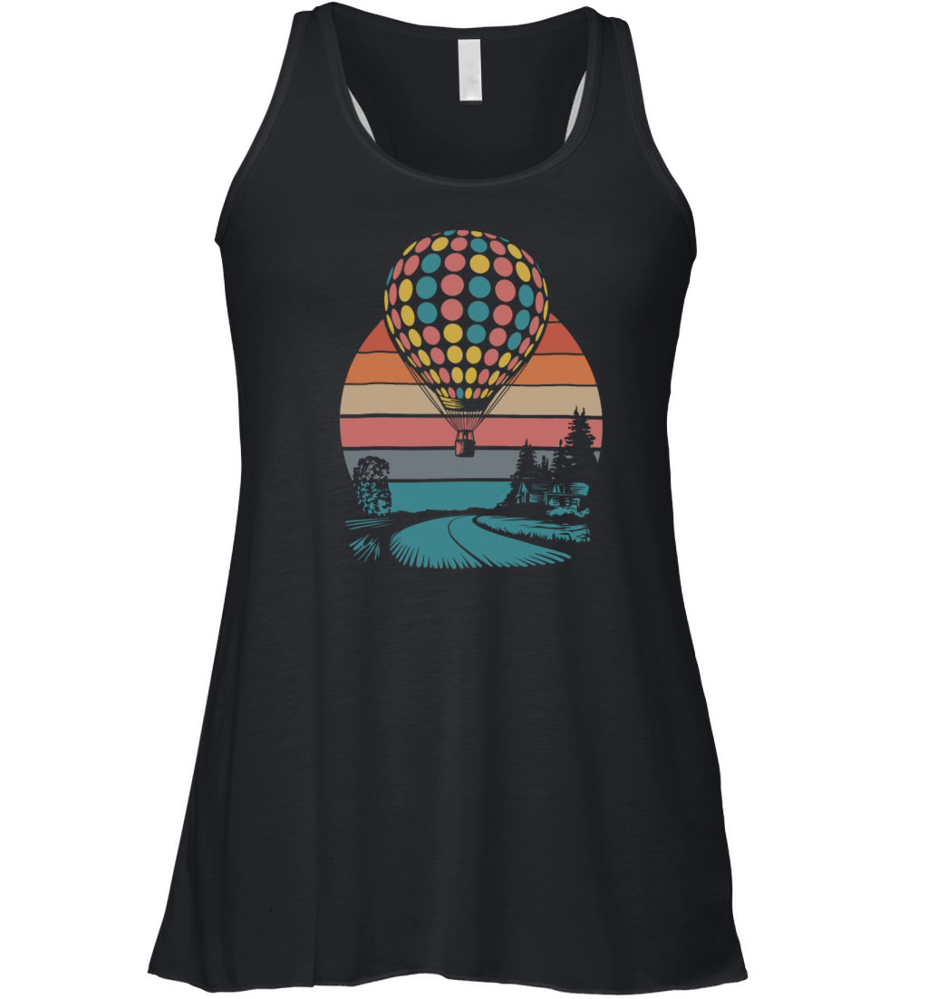 Hot Air Balloon Retro Sunset Scenic Road Women's Flowy Tank Top