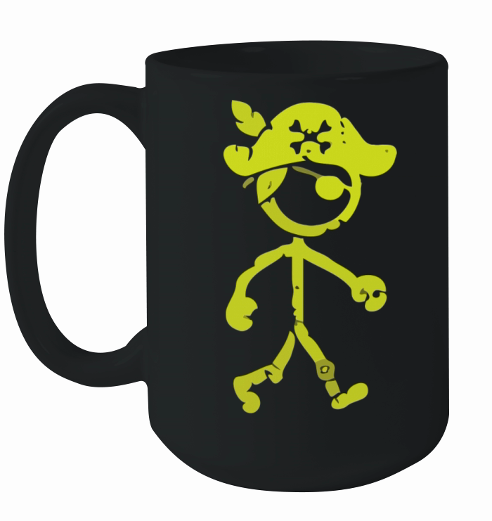 Pirate Stick Figure T Shirt Distressed Yellow Ceramic Mug