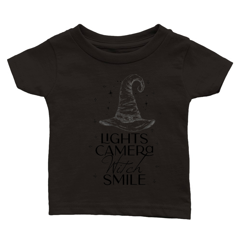 Lights Camera Witch Smile Funny Cute Halloween Classic Baby Crewneck T-shirt