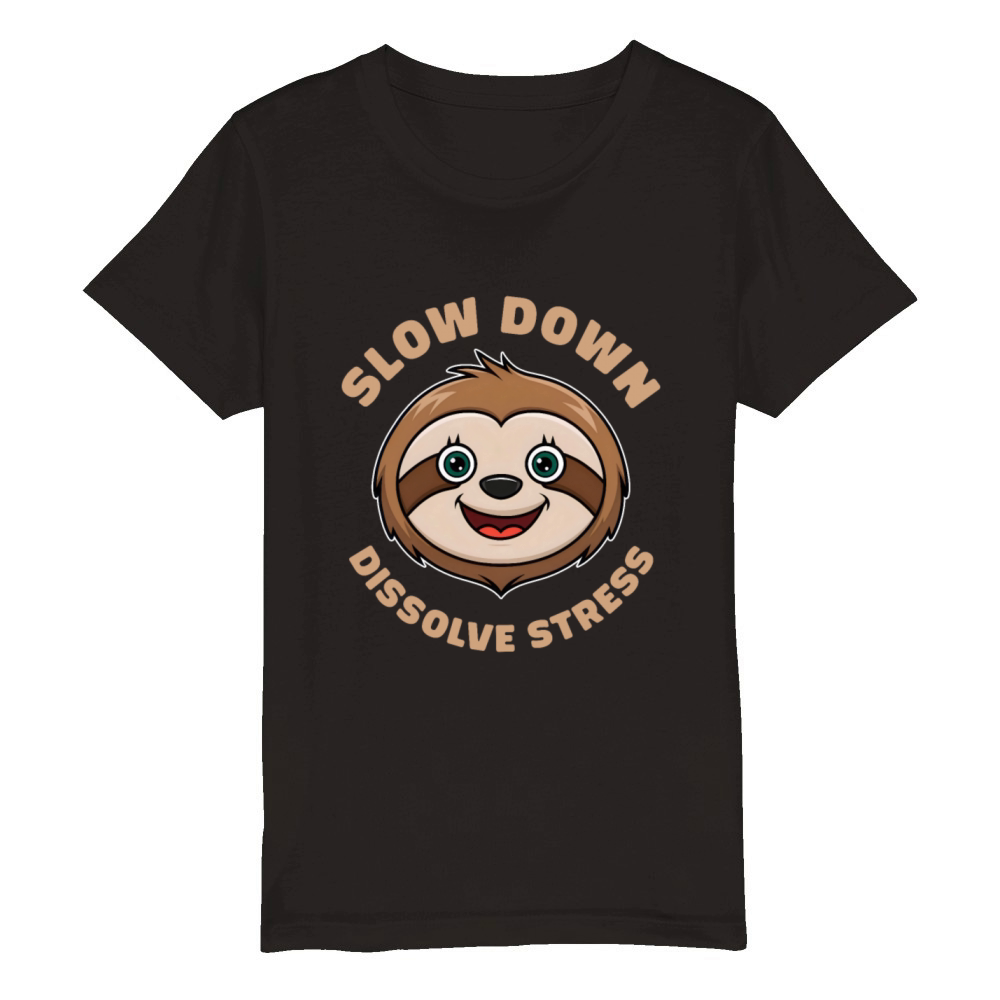 Slow Down for Stress Relief Cute Friendly Sloth Organic Kids Crewneck T-shirt