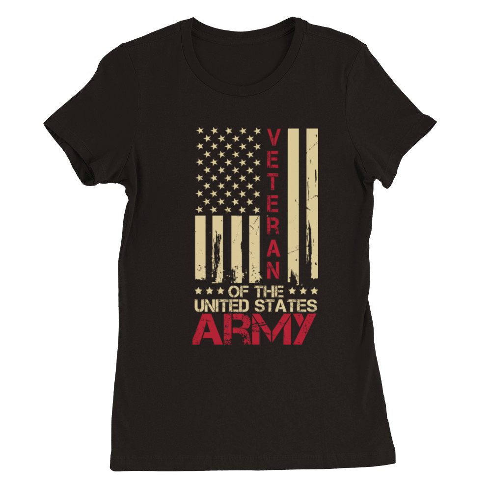 Patriotic U S Army Veteran Red Line American Flag Premium Womens Crewneck T-shirt