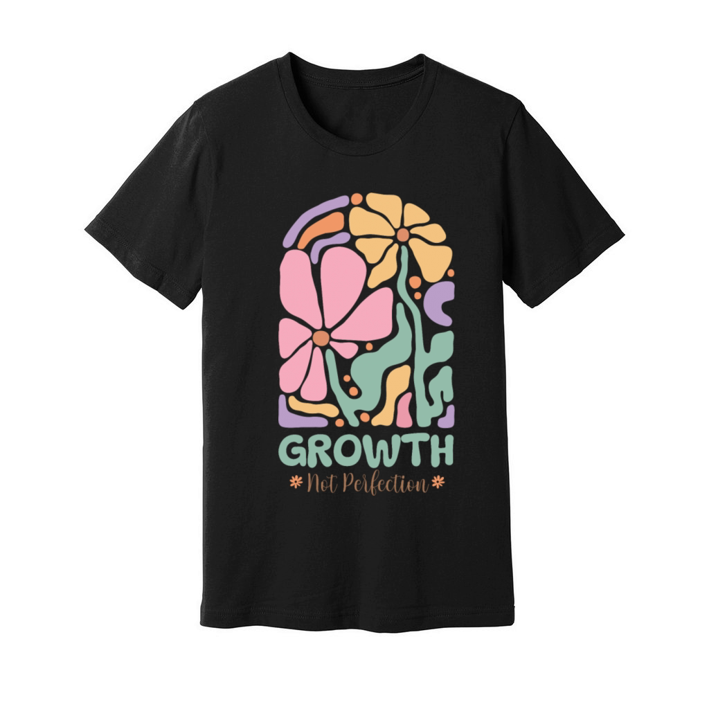 Boho Flowers Growth not Perfection Mental Health Unisex Jersey Tee