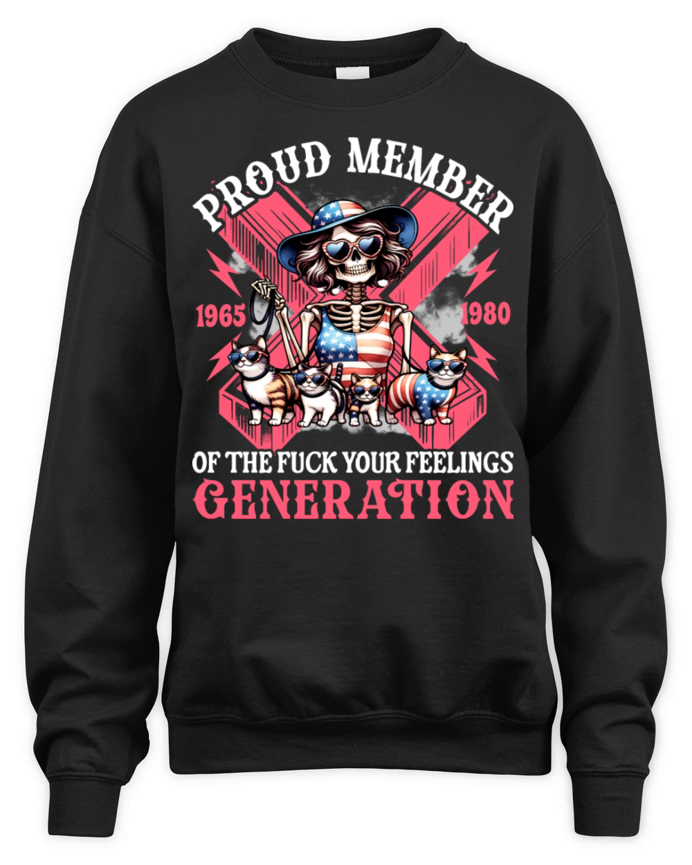 Funny X Generation Gen X Skull Cat Lady Unisex Premium Crewneck Sweatshirt