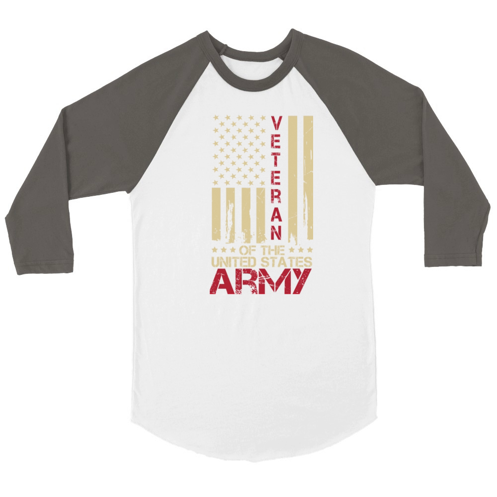 Patriotic U S Army Veteran Red Line American Flag Unisex ¾ sleeve Raglan T-shirt