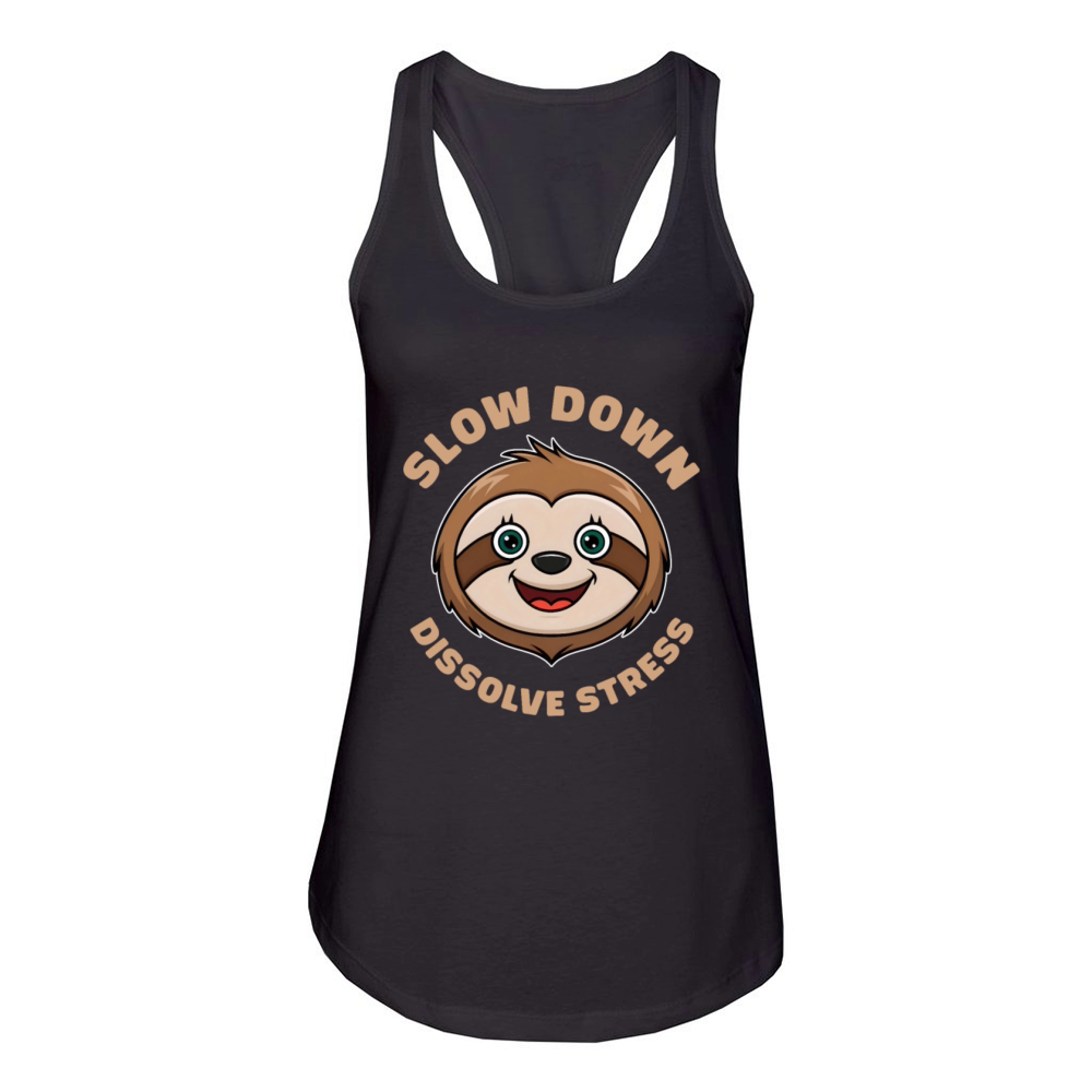 Slow Down for Stress Relief Cute Friendly Sloth Women's Racerback Tank