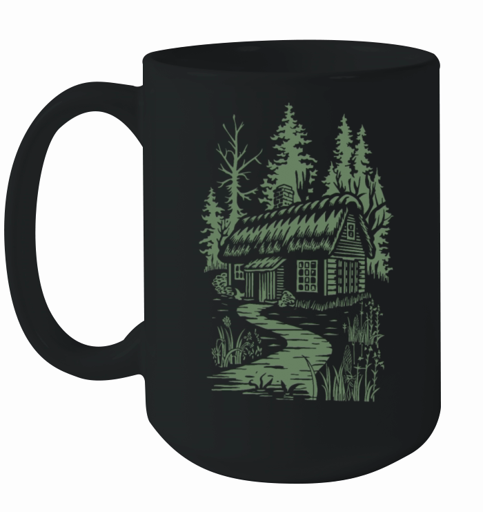 Dark Cottagecore Forest Cabin Fantasy Ceramic Mug