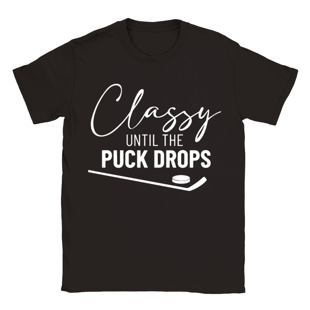 Classy Until the Puck Drops Hockey Funny Quote Classic Kids Crewneck T-shirt