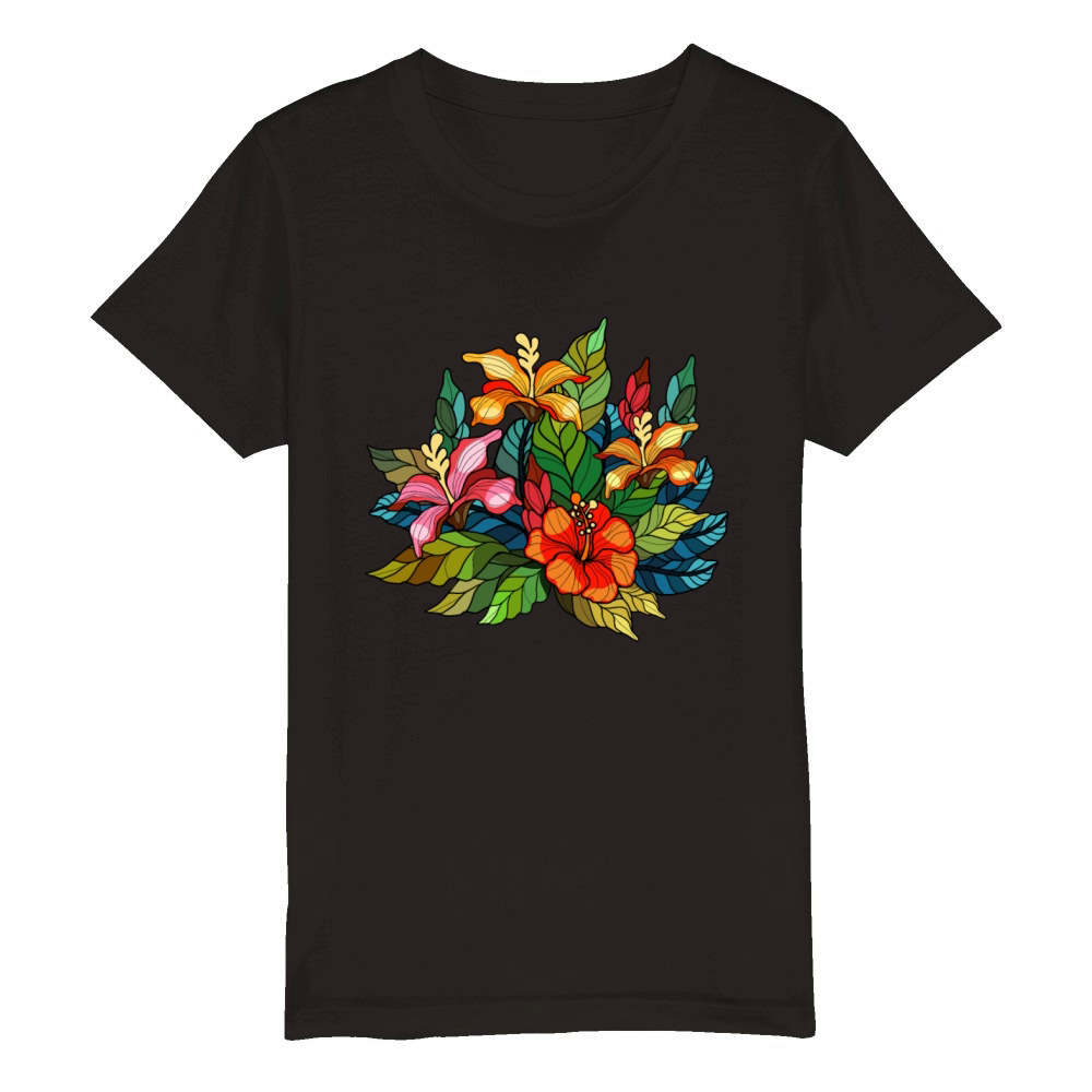 Hibiscus bouquet Organic Kids Crewneck T-shirt