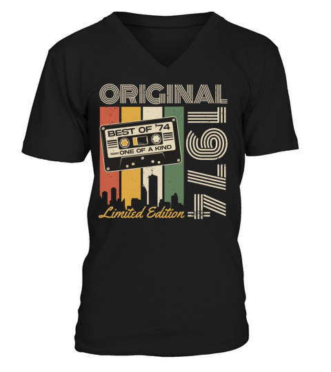 1974 Jahrgang geboren Vintage Retro Geburtstag V-Neck T-shirt