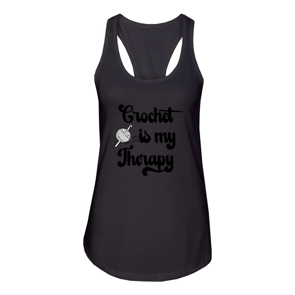Crochet is my Therapy Quote with Yarn Ball Women's Racerback Tank