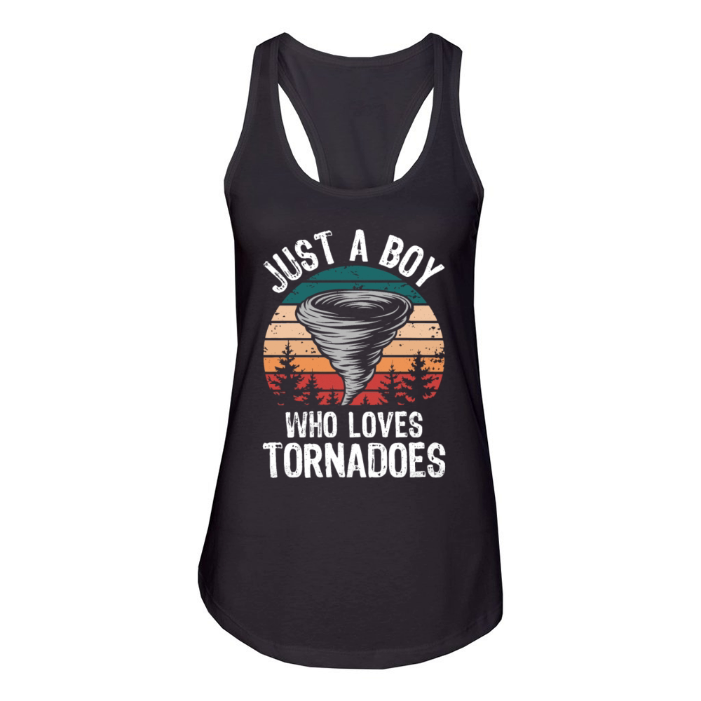 Just a Boy Who Loves Tornadoes Vintage Weather Women's Racerback Tank