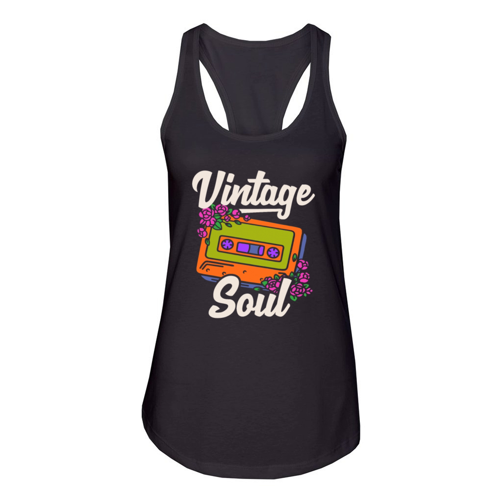 Vintage Hippie Cassette 70s Soul Floral Hippie Women's Racerback Tank