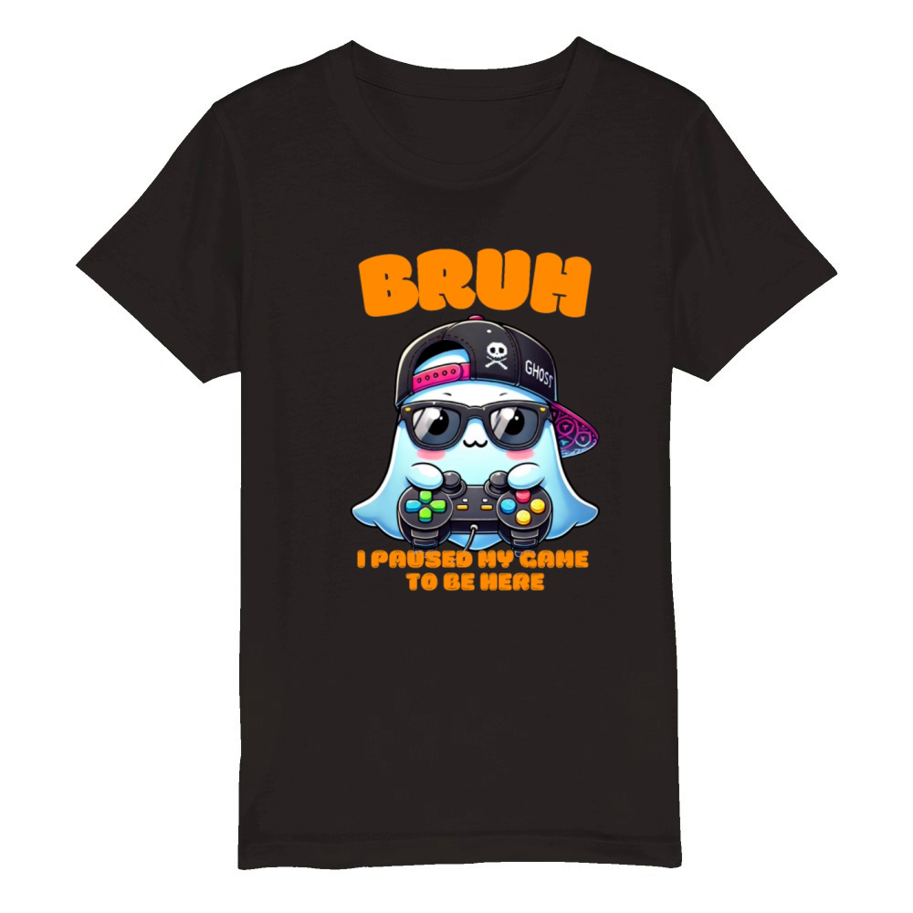 Bruh I Paused My Game To Be Here Halloween Ghost Organic Kids Crewneck T-shirt