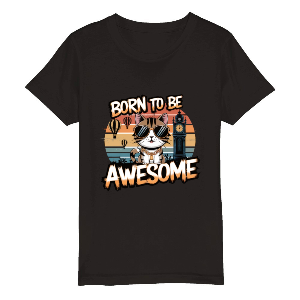Cute cat born to be awesome Organic Kids Crewneck T-shirt