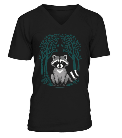 Cottagecore Raccoon Under Forest V-Neck T-shirt