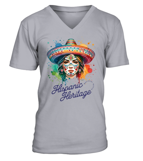 Vibrant Hispanic Heritage Month Sugar Skull V-Neck T-shirt
