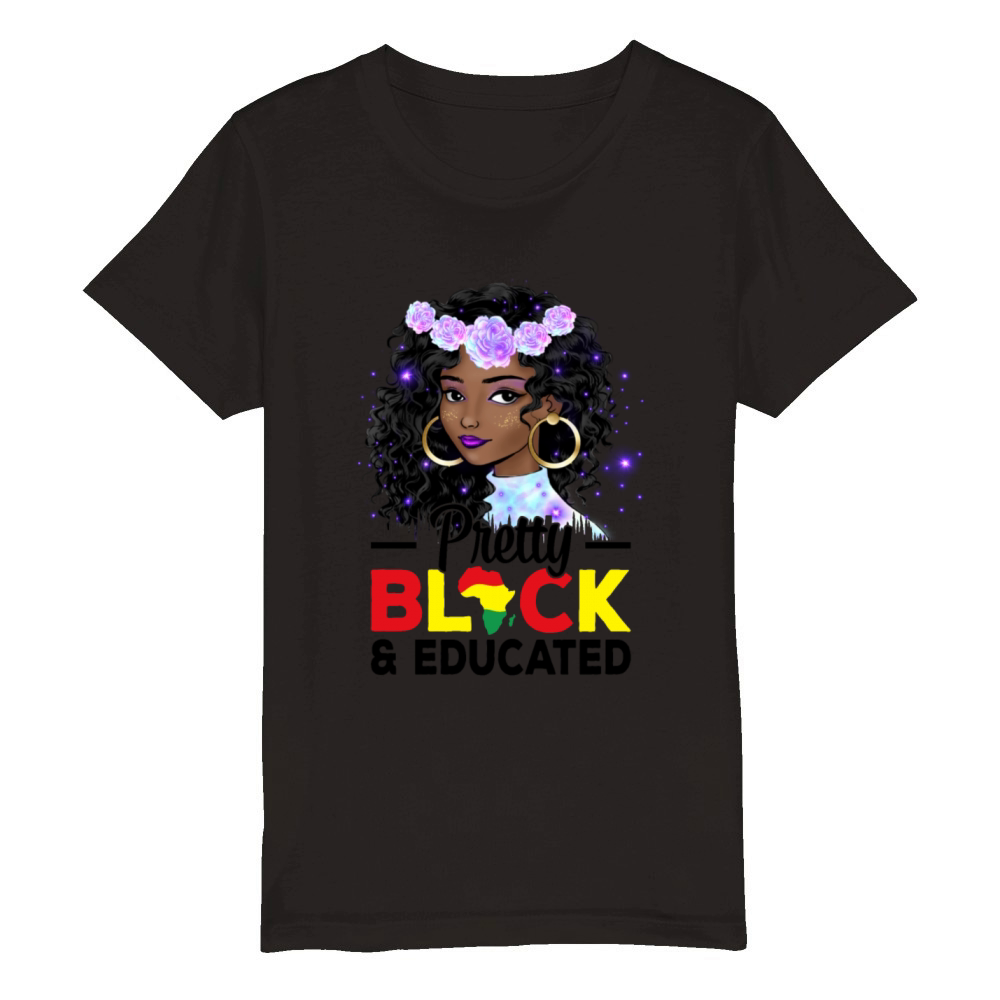 Pretty Black and Educated Black History Month Organic Kids Crewneck T-shirt