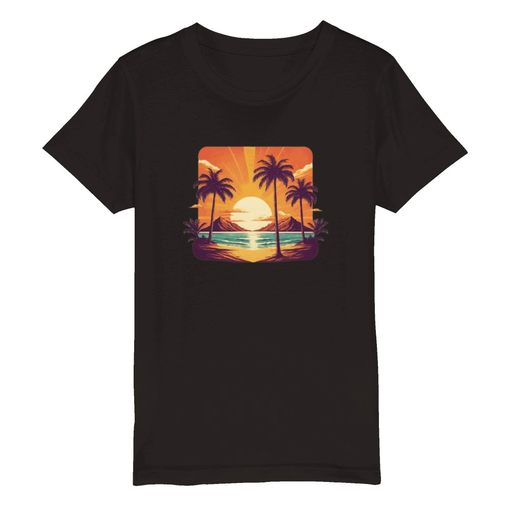 Retro Comic Style Tropical Palm - Vintage Vibes Organic Kids Crewneck T-shirt