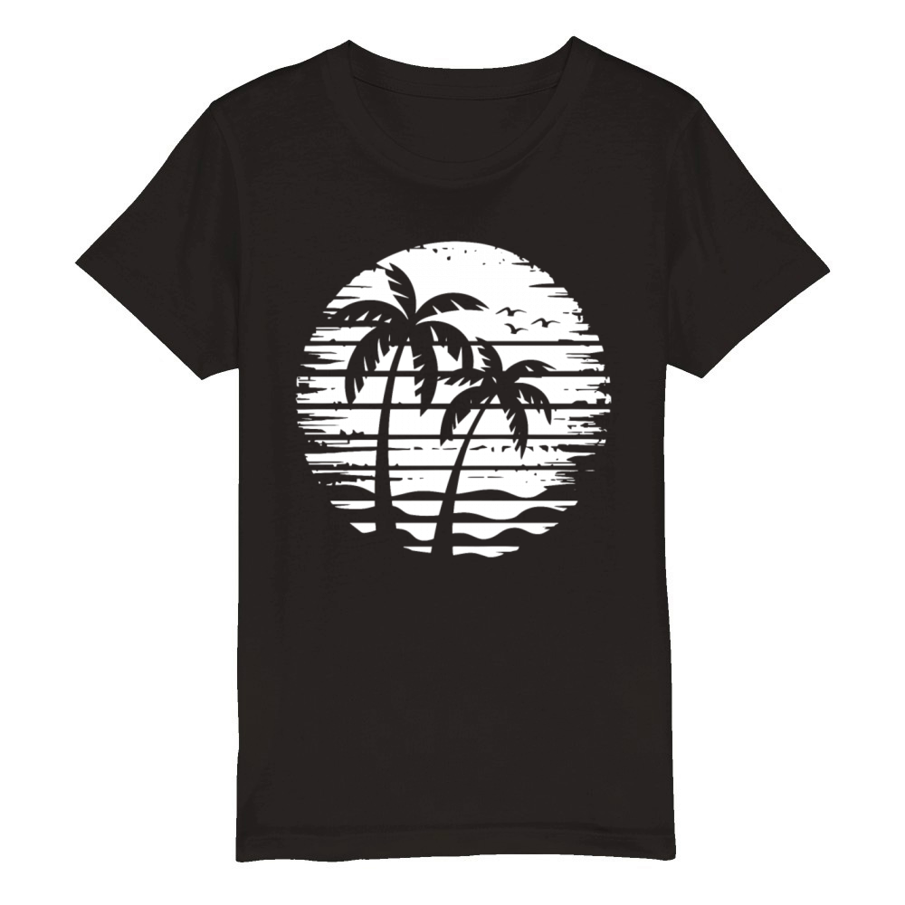 Vintage Palm Tree Beach Sunset Tropical Retro Organic Kids Crewneck T-shirt