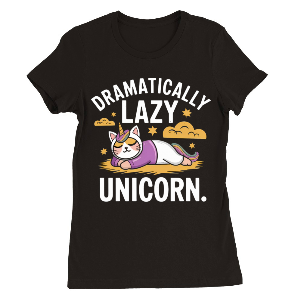 Fun and Lazy Unicorn Cat for Magical Days Premium Womens Crewneck T-shirt
