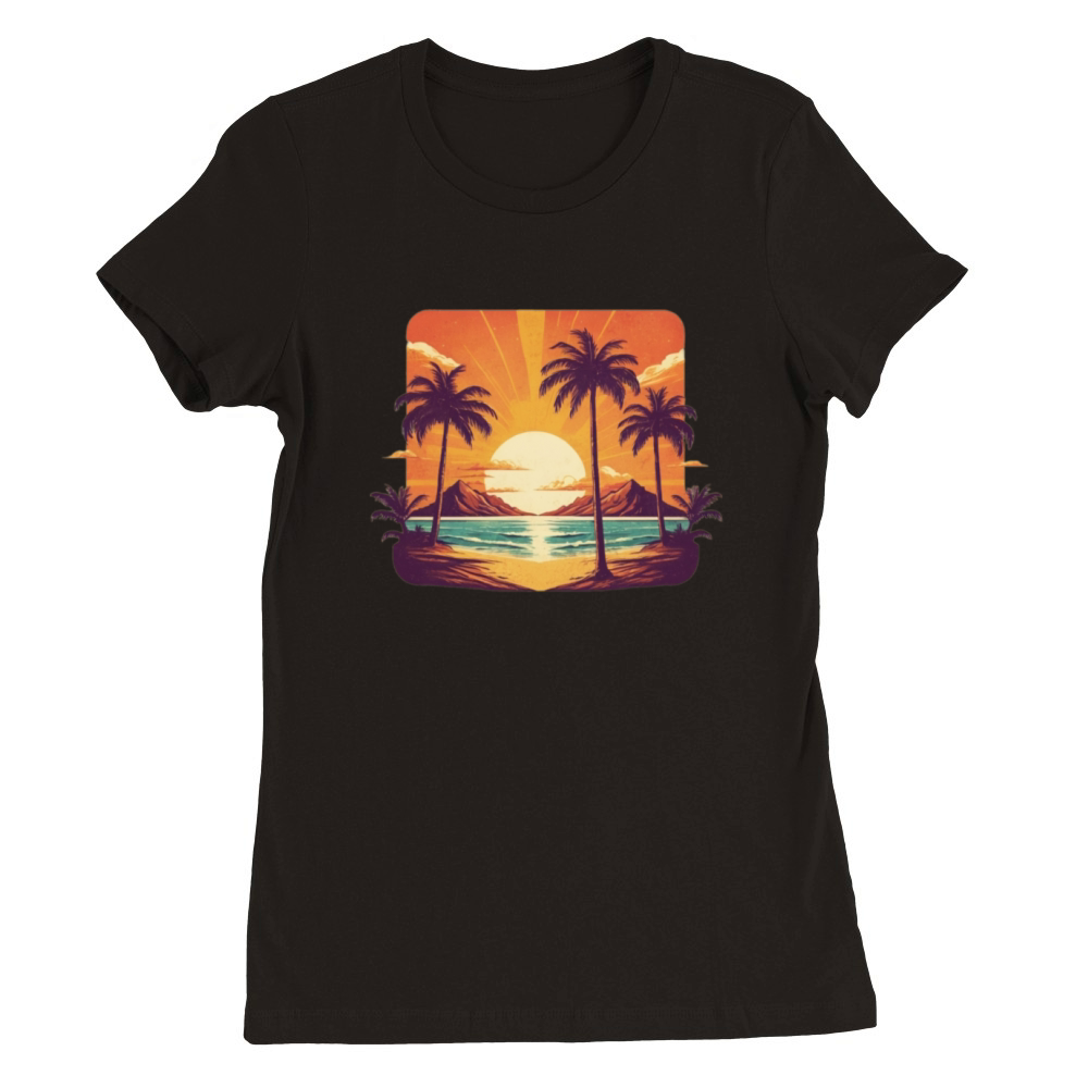Retro Comic Style Tropical Palm - Vintage Vibes Premium Womens Crewneck T-shirt