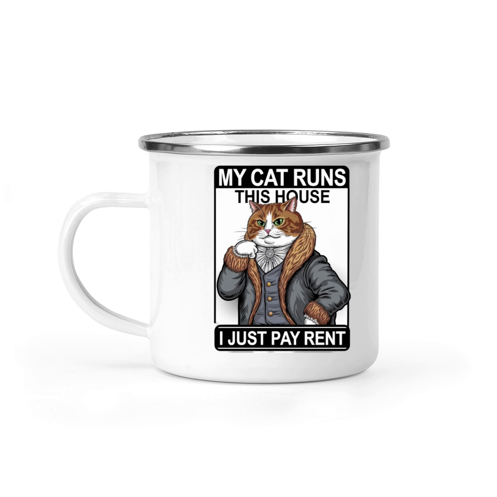 My Cat Runs This House I Just Pay Rent Camping Mug