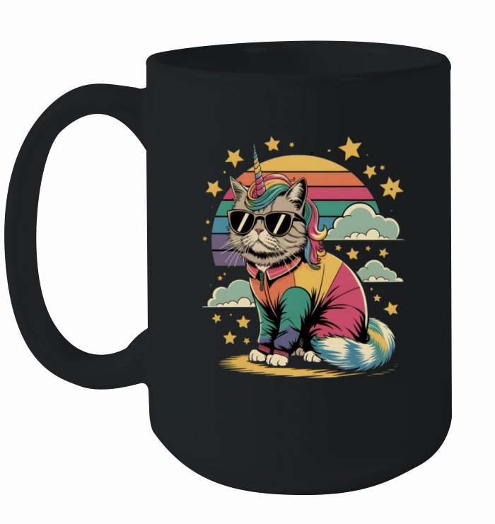 Dramatic Unicorn Cat in Sunglasses Relaxing Ceramic Mug