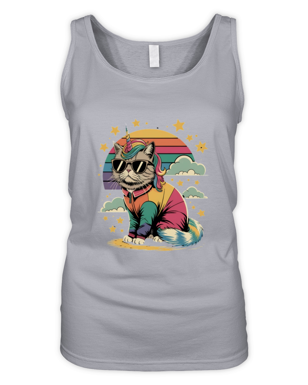 Dramatic Unicorn Cat in Sunglasses Relaxing Organic Women's Tank Top