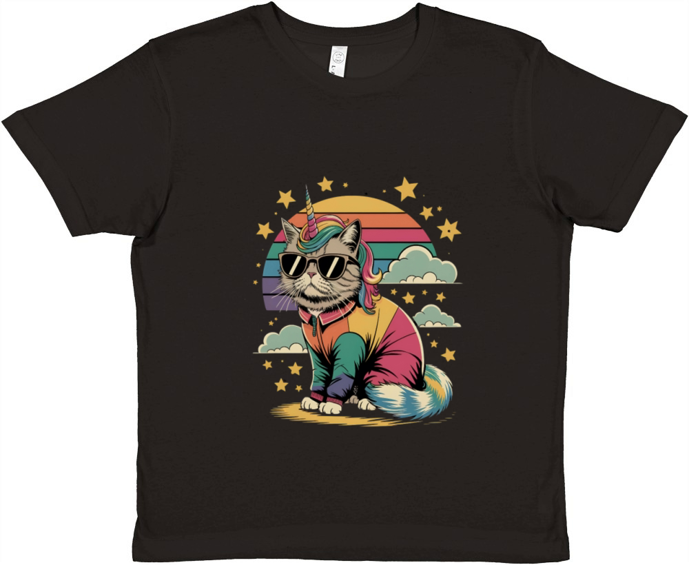 Dramatic Unicorn Cat in Sunglasses Relaxing Premium Kids Crewneck T-shirt