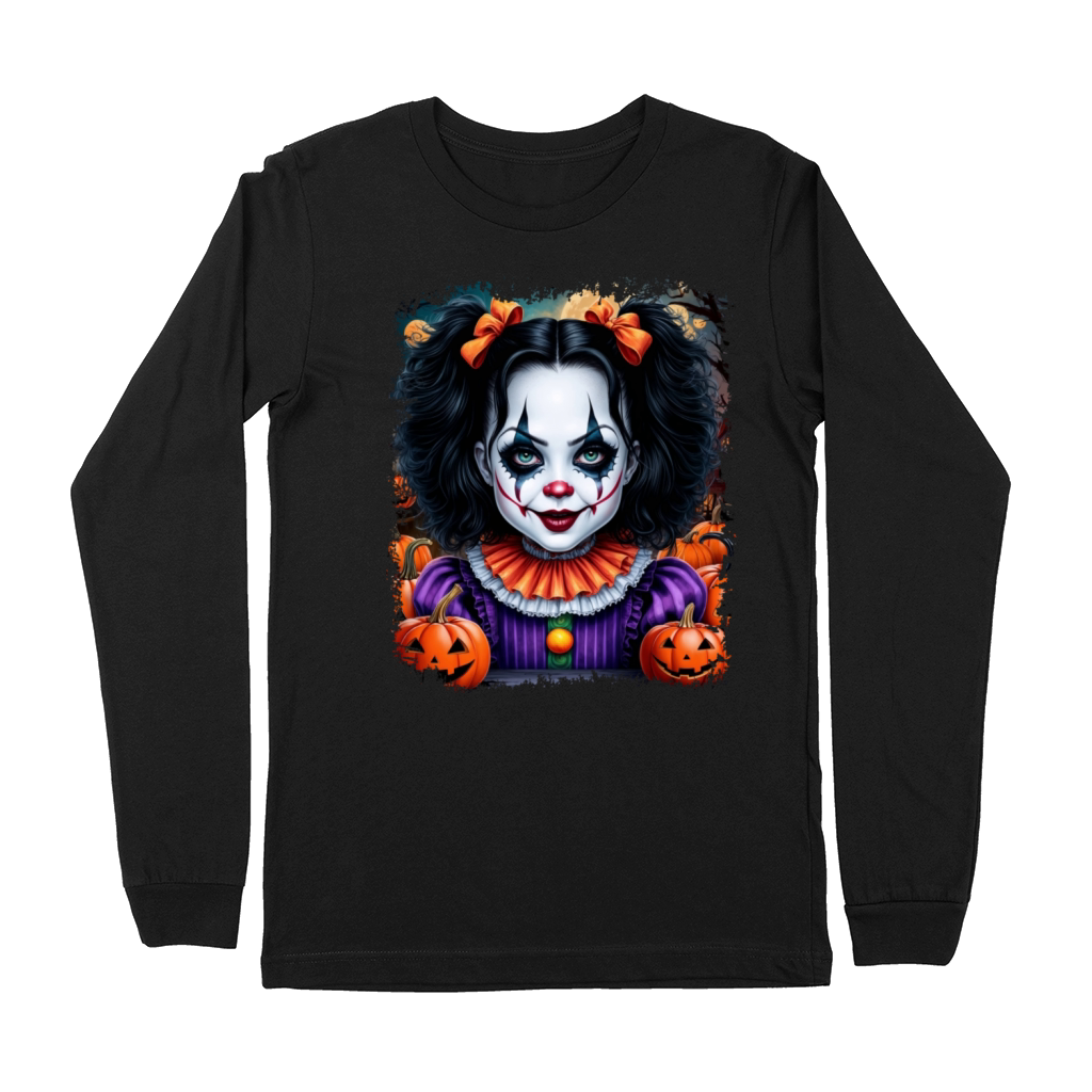 Cute black hair Girl Halloween pumpkins Smile Premium Long Sleeve