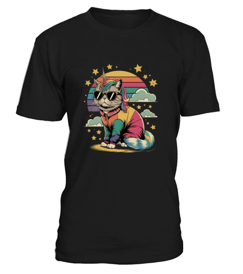 Dramatic Unicorn Cat in Sunglasses Relaxing T-Shirt Unisex