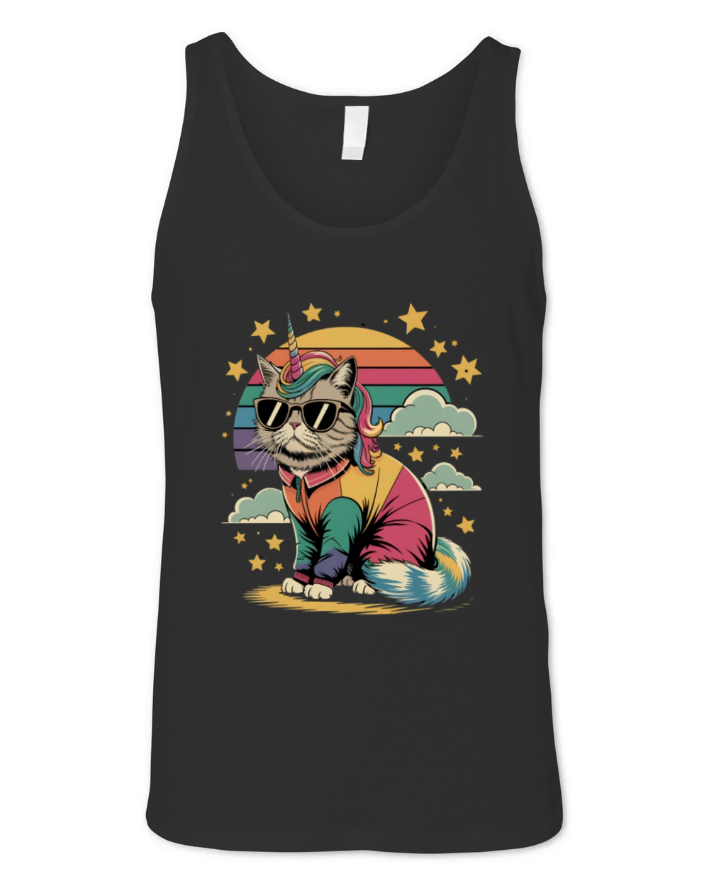 Dramatic Unicorn Cat in Sunglasses Relaxing Unisex Jersey Tank