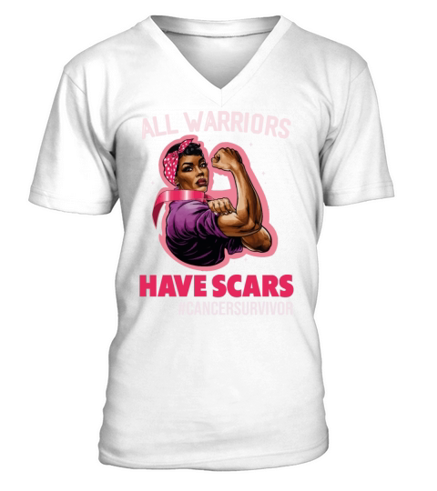 All Warriors Have Scars Breast Cancer Survivor V-Neck T-shirt