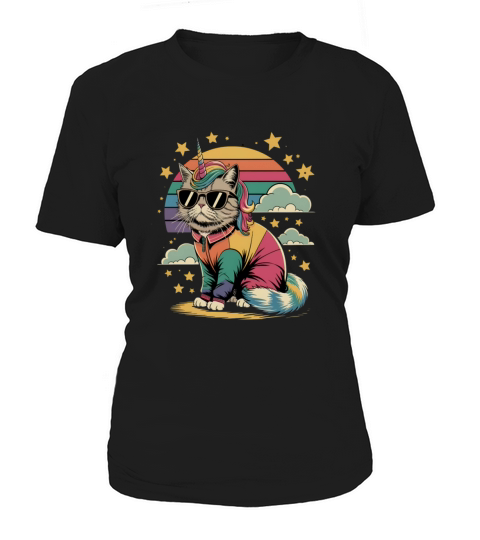 Dramatic Unicorn Cat in Sunglasses Relaxing Women's T-Shirt
