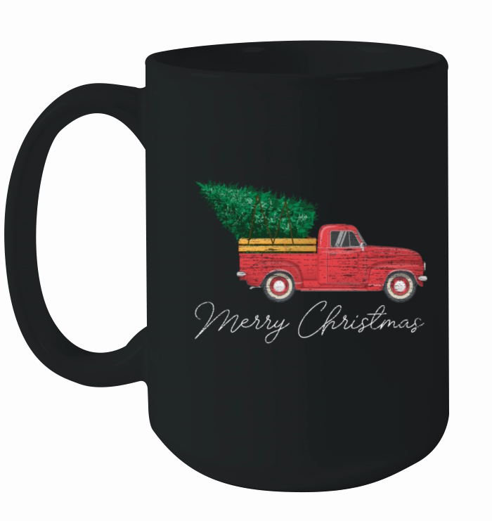 Vintage Wagon Christmas Truck Christmas Tree Ceramic Mug