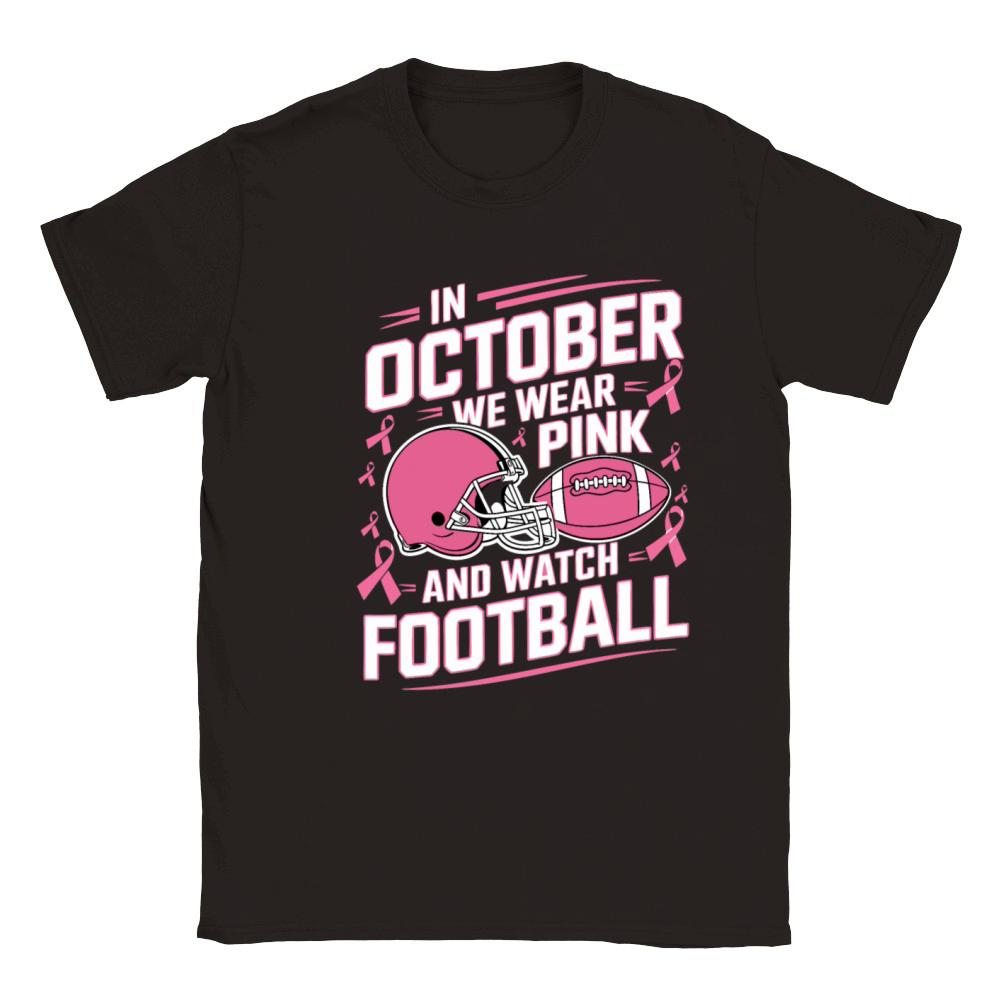 In October We Wear Pink And Watch Football Breast Classic Kids Crewneck T-shirt