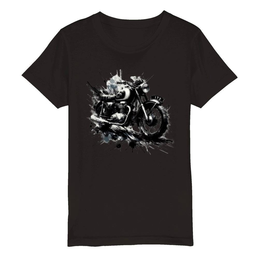 Classic Motorcycle Art Organic Kids Crewneck T-shirt