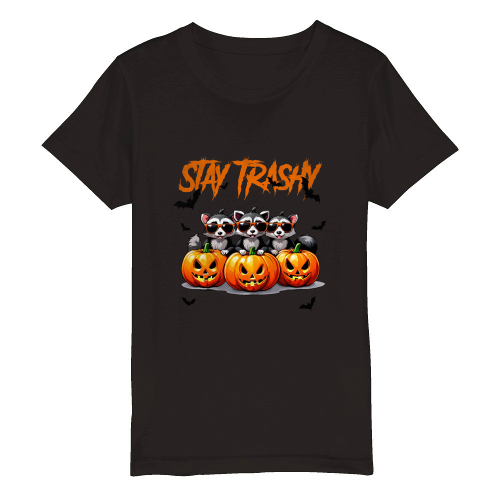 Stay trashy Halloween vintage raccoons Organic Kids Crewneck T-shirt